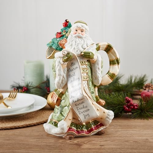 Fitz & Floyd Holiday Santa Pitcher - 48oz Green Ceramic Serving Jug