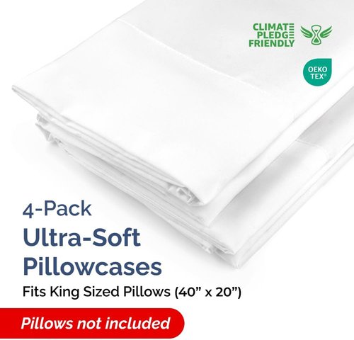 King Pillow Cases - Super Soft Hotel Quality Covers | 4 Pack - Wrinkle Free, Stain Resistant - 20" x 40" (White)