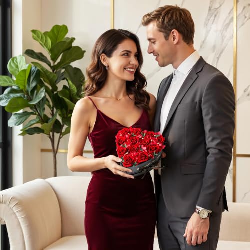 Preserved Red Roses in Heart-Shaped Gift Box with Eucalyptus and Hydrangea