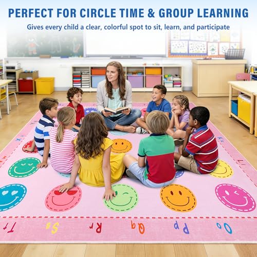 5'x7'6" Classroom Area Rug with 15 Seating Spots, Non-Slip Kids Carpet