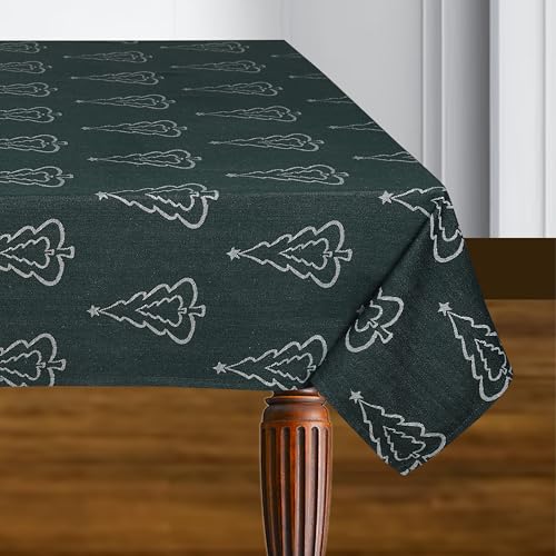 Urban Villa Cotton Tablecloth 60x84 Inches Green Tree Jacquard for 6-8 Seats