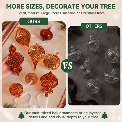 OuMuaMua Warm Amber Glass Christmas Ornaments, 9-Pc Set, 2.8-6.3in