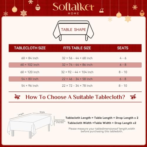 Softalker Christmas Plaid Tablecloth Rectangle 60 x 102 inches, Red & White Festive Decor