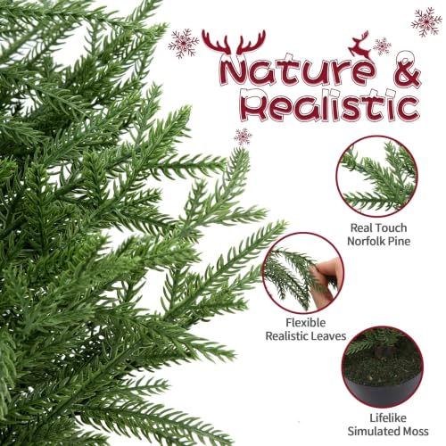 Enven 3ft Norfolk Pine Artificial Christmas Tree with 50 LED Lights & 8 Modes - Potted Holiday Decor (Single Pack)