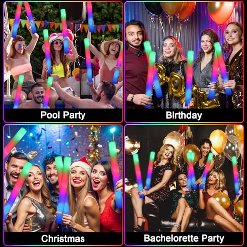HONLYNE 46 PCS Foam Glow Sticks with 3 Modes - Colorful LED Foam Light Up Party Sticks