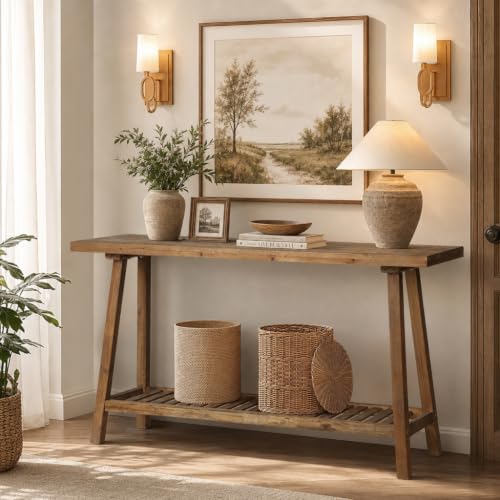 59-Inch Reclaimed Solid Wood Console Table, 2-Tier Rustic Entryway Table