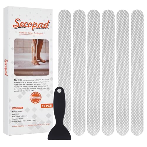 12-Piece Non-Slip Bathtub Safety Treads with Scraper, Clear Adhesive Strips