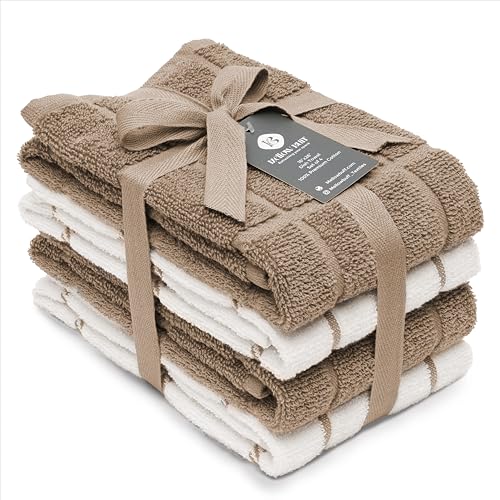 Mellow Buff 4 Pack Tan Cotton Dish Towels - Super Soft & Absorbent Kitchen Cleaning Cloths