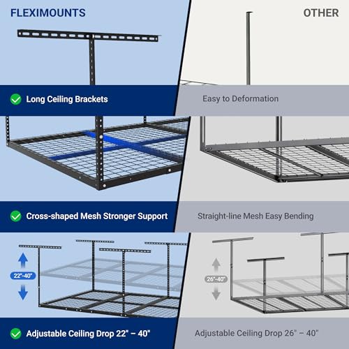 4x8 Overhead Garage Ceiling Storage Rack 750lbs Adjustable Black