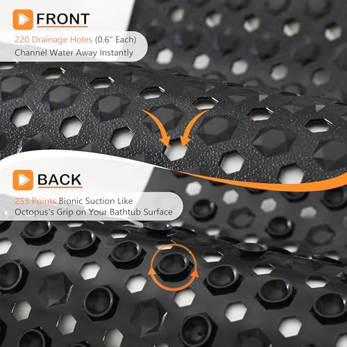 Non-Slip Bathtub Mat, 34.5" x 15.5" Shower Mat with Suction Cups, Black