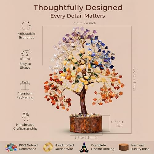 Handmade 7 Chakra Crystal Tree of Life - Healing Gemstone Desk Decor
