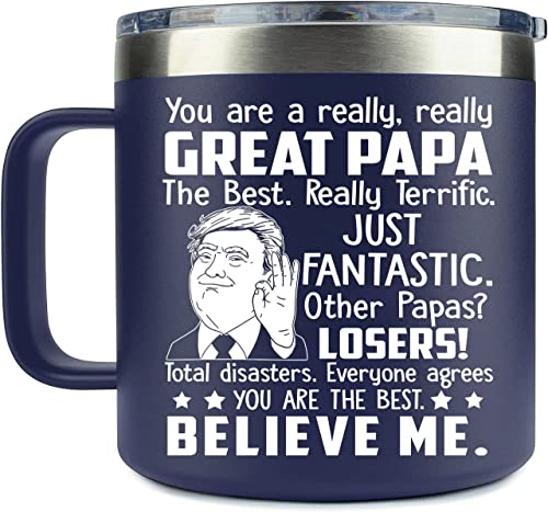 Great Papa Insulated Stainless Steel Mug 14oz Navy - Fathers Day Gift from Kids