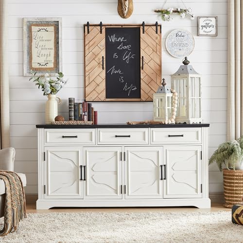 66-Inch Farmhouse Buffet Sideboard with Storage, Drawers & Adjustable Shelves
