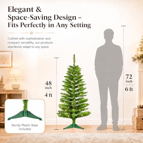 PineSpark 4ft Green Christmas Tree with Lights - Blue Accent, 122 Tips, 50 LED Pre-lit, Foldable