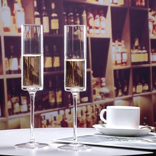 Hand-Blown Crystal Champagne Flutes - 6.5 oz Elegant Stemware Set of 6