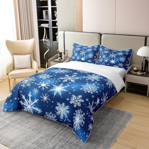Feelyou Cotton Kids Christmas Comforter Cover Queen Size - White Blue, No Comforter