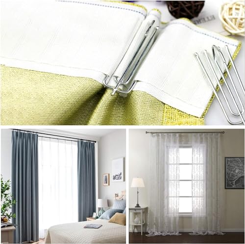 Curtain Pleat Tape Set with 30 Stainless Steel 4-Prong Hooks, 10 Meters