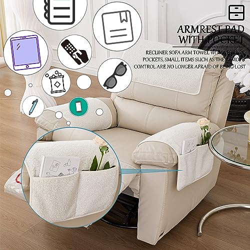 Stretch Velvet Armrest Covers with Pockets for Recliners & Sofas