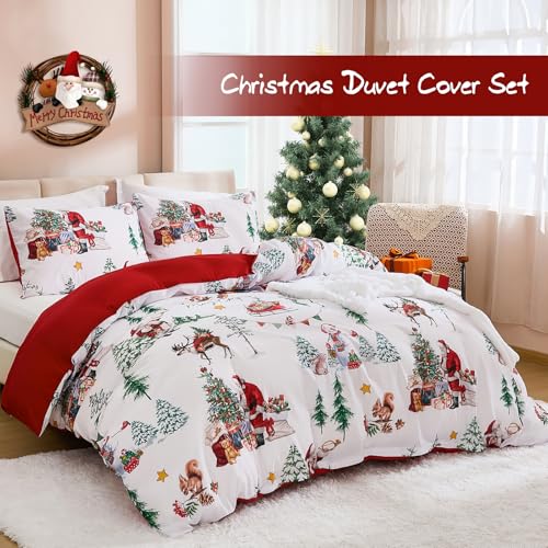 DJY Christmas Duvet Cover Set Queen Santa Snowman Bedding Holiday Decor