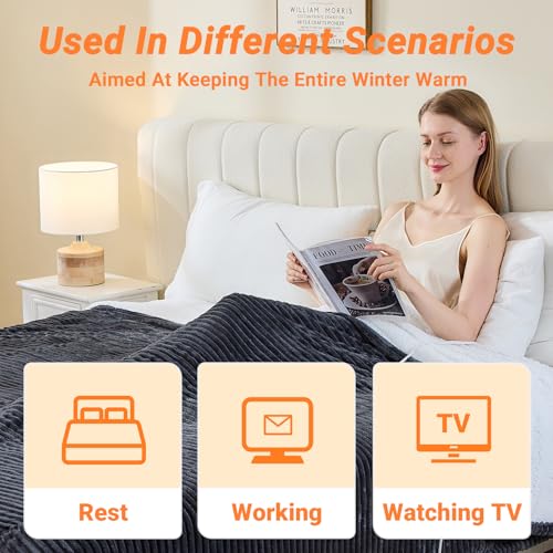 Electric Heated Throw Blanket - Soft Flannel with 10 Heat Levels