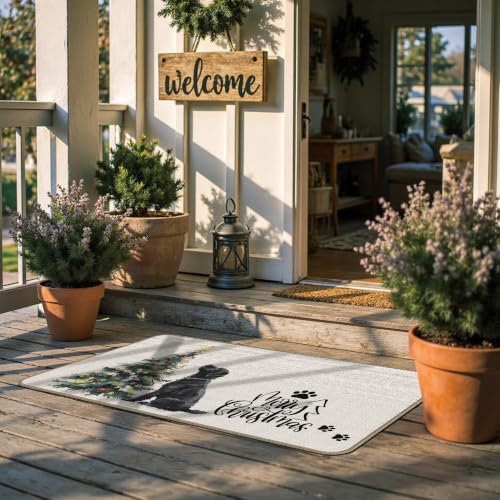 Merry Christmas Black Labrador Doormat Decor 18 - Indoor Outdoor Welcome Mat 17x30