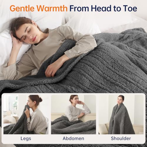 Heated Throw Blanket, 50x60 Inch Soft Sherpa Electric Blanket with 5 Settings