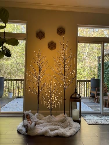 Set of 3 Pre-Lit Warm White LED Star Light Trees (3ft, 5ft, 6ft)