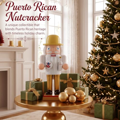 Puerto Rican Style Christmas Nutcracker Figurine - White & Gold Collectible Decor