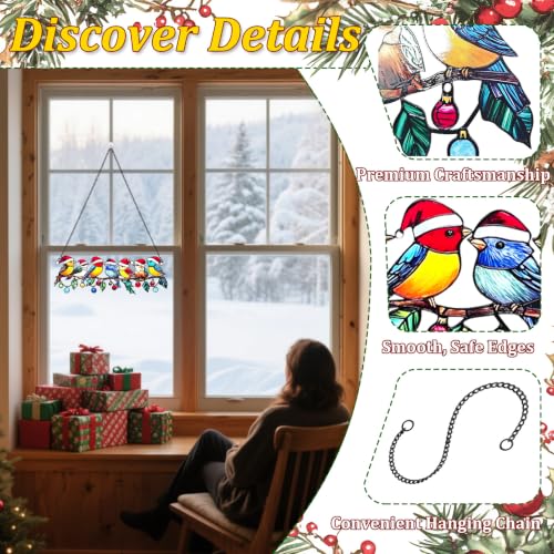 Christmas Bird Window Decor with 6 Cardinal Ornaments - Metal Wall Hanging for Holiday Home & Garden