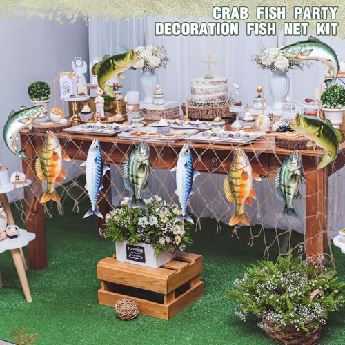 Fishing Party Decorations Set with Large Net and 10 Fish Cardboard Cutouts