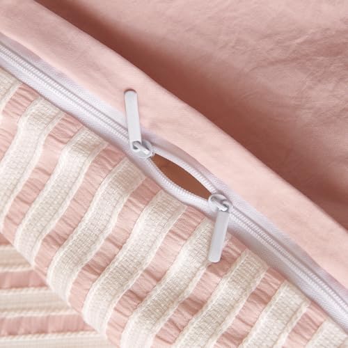 Queen Duvet Cover Set - Striped Pink Microfiber, 3 Pieces