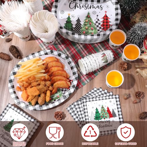 Ziliny Christmas Tree Paper Dinnerware Set with Napkins & Cups, 300 pcs Xmas Party Supplies
