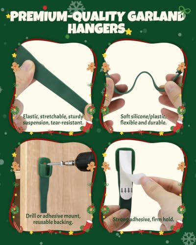 9-Piece Christmas Garland Hangers for Mantle, Stretchable Silicone Wreath Hooks