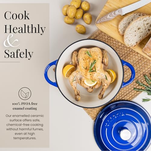 Enameled Cast Iron Dutch Oven Pot with Lid - 6.4 Quart Casserole Dish