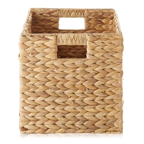 Casafield Water Hyacinth Storage Baskets - 10.5" Set of 2 Collapsible Cube Bins