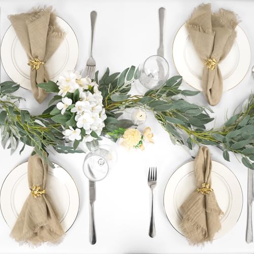 Caramel 16x16 Inch Cotton Linen Cloth Napkins Set of 30 with Fringe - Rustic Wedding & Party Table Decor