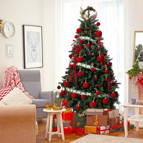 Wironlst 16ct Velvet Christmas Ornaments Set - 3.15" Flocked Matte Red Shatterproof Balls