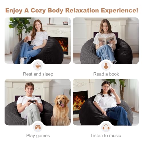 3ft Memory Foam Bean Bag Chair with Washable Corduroy Cover - Black