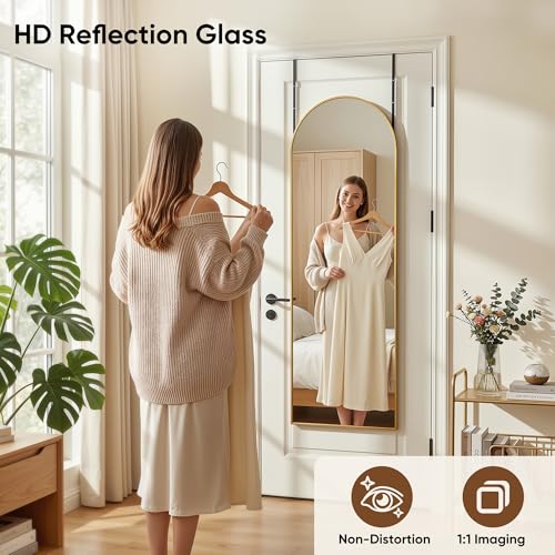 58" x 20" Arched Full Length Mirror, Over-the-Door or Wall Mounted Mirror