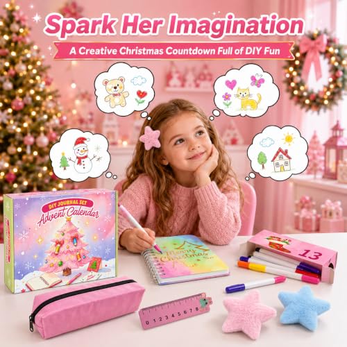 Advent Calendar 2026 for Girls - 24 Day DIY Journal & Stationery Kit Set