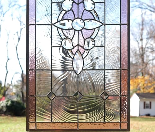 Handcrafted Stained Glass Beveled Window Panel 17" x 35"