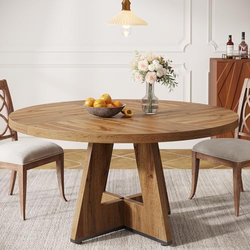 47-Inch Round Farmhouse Dining Table, Rustic Wood Dinner Table for 4