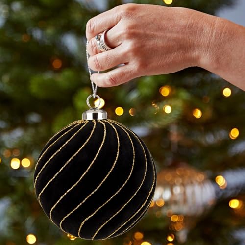 GnFlus Black Velvet Christmas Ornaments 4.7 Inch - Elegant Large Holiday Balls for Tree Decoration, Wedding & Halloween, 4 Pack