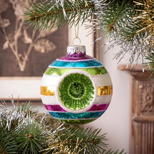 Vintage Glass Christmas Ornaments Set - Reflector Design, 12 Pieces