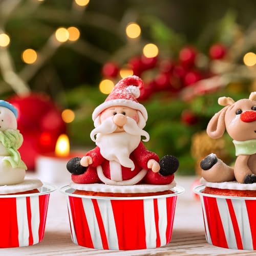 FYSUIMU 60 Pcs Christmas Aluminum Cupcake Liners with Lids 5oz - Red & White
