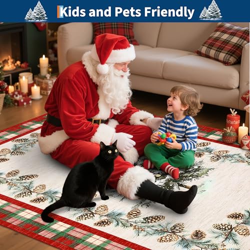 GarveeHome Red Christmas Rug 4x6 ft Washable Holiday Checkered Rug Non-Slip
