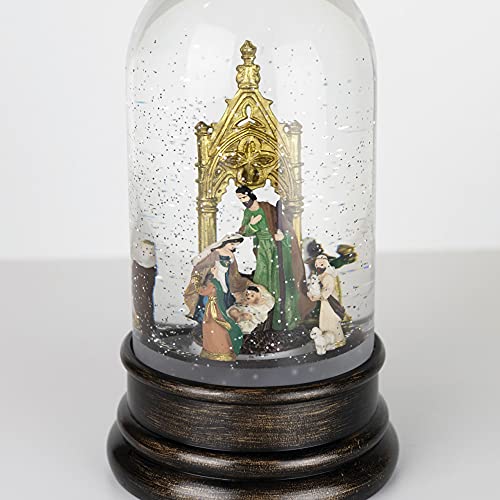 10-Inch Light-Up Rotating Nativity Snow Globe Lantern with Holy Family