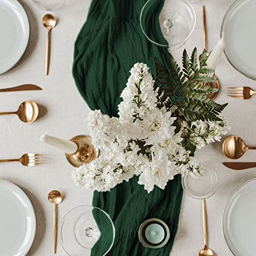 FANPROMS Emerald Green Gauze Table Runner 2 Pack 35" x 10FT Rustic Wedding Decor