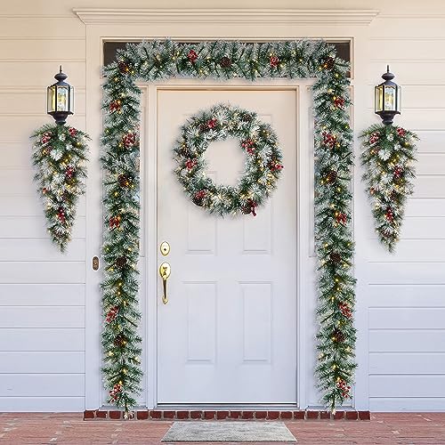 3ft Pre-Lit Artificial Christmas Teardrop Swag with Pinecones and Berries