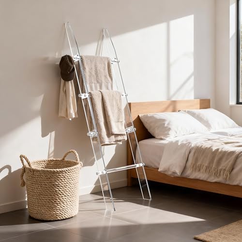 4-Tier Clear Acrylic Blanket Ladder, 5.6ft Modern Quilt and Towel Rack